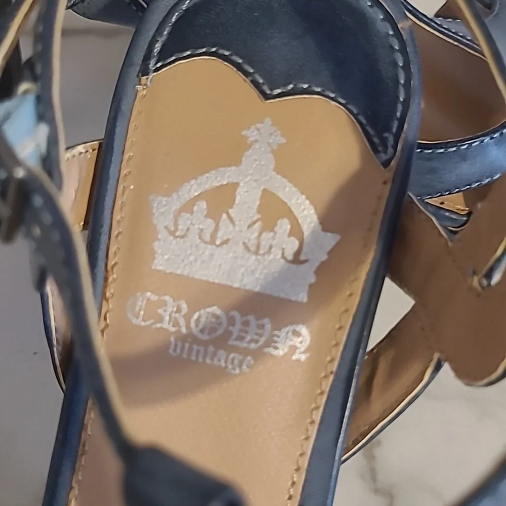 Crown Vintage Indigo Blue Open Toe Strappy Heel Sandals Wmn 7.5 Casual Summer